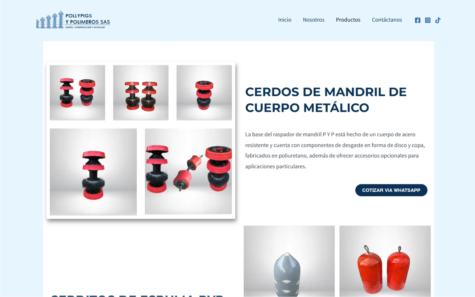 Sitio web Polly Pigs Polímeros SAS